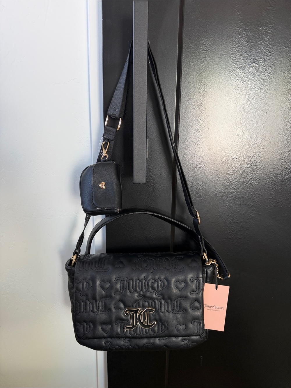 Juicy Couture Black Quilted Shoulder Bag with JC Monogram NWT